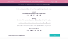 'Temperatures: From Coldest to Hottest' worksheet