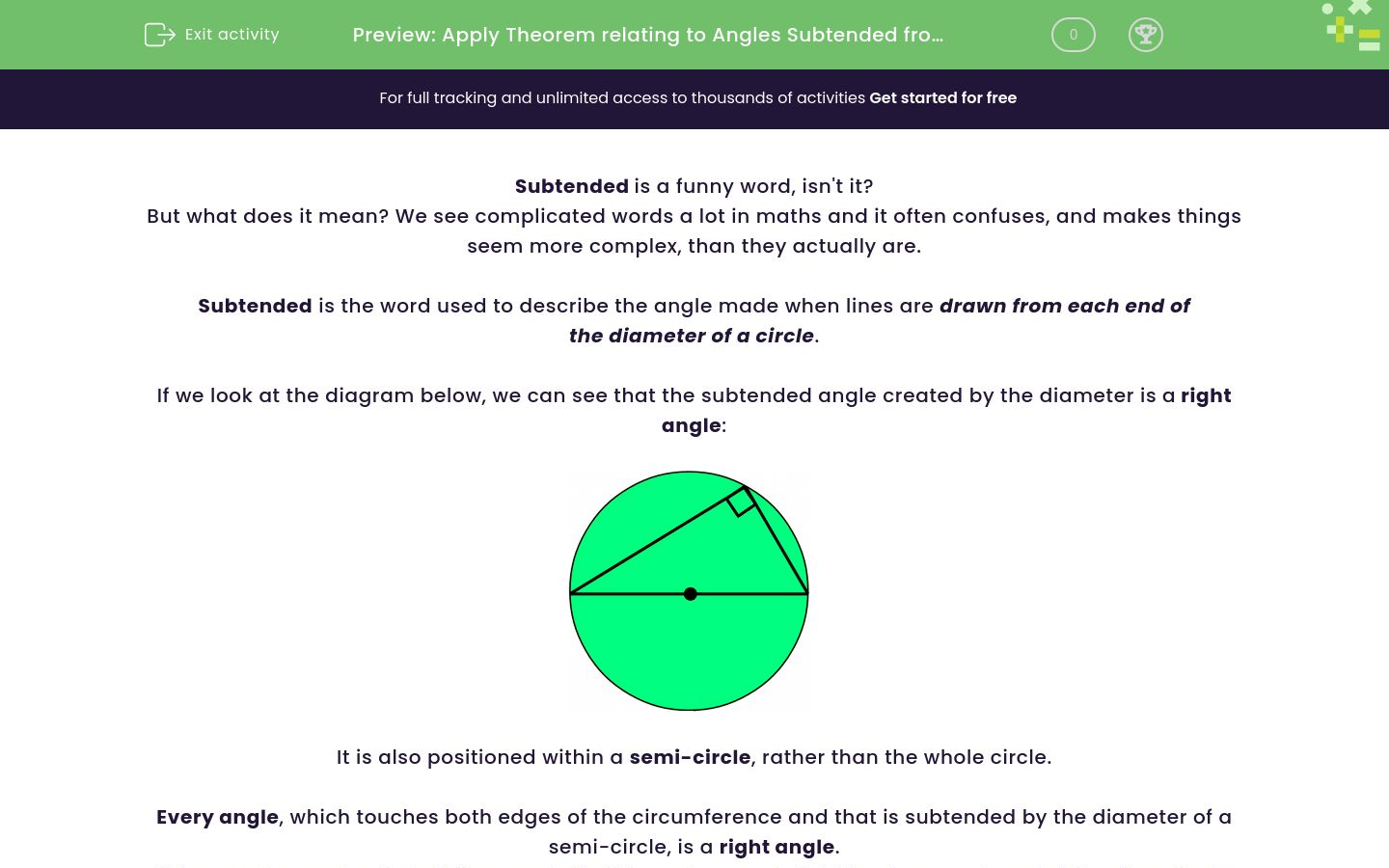 Apply Theorem relating to Angles Subtended from the Diameter Worksheet ...