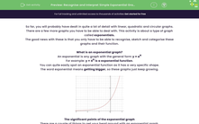 'Recognise and Interpret Simple Exponential Graphs' worksheet