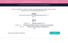 'Simple Algebraic Substitution' worksheet