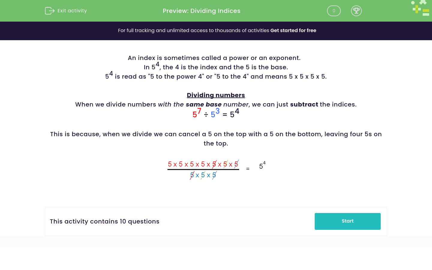 Divide Indices Worksheet - EdPlace