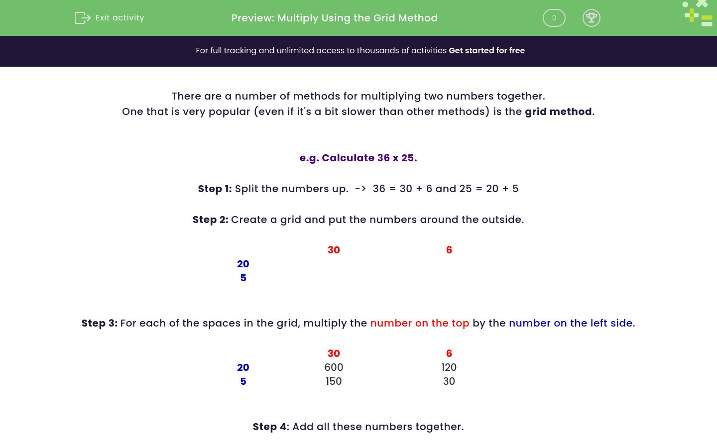 Multiply Using the Grid Method Worksheet - EdPlace