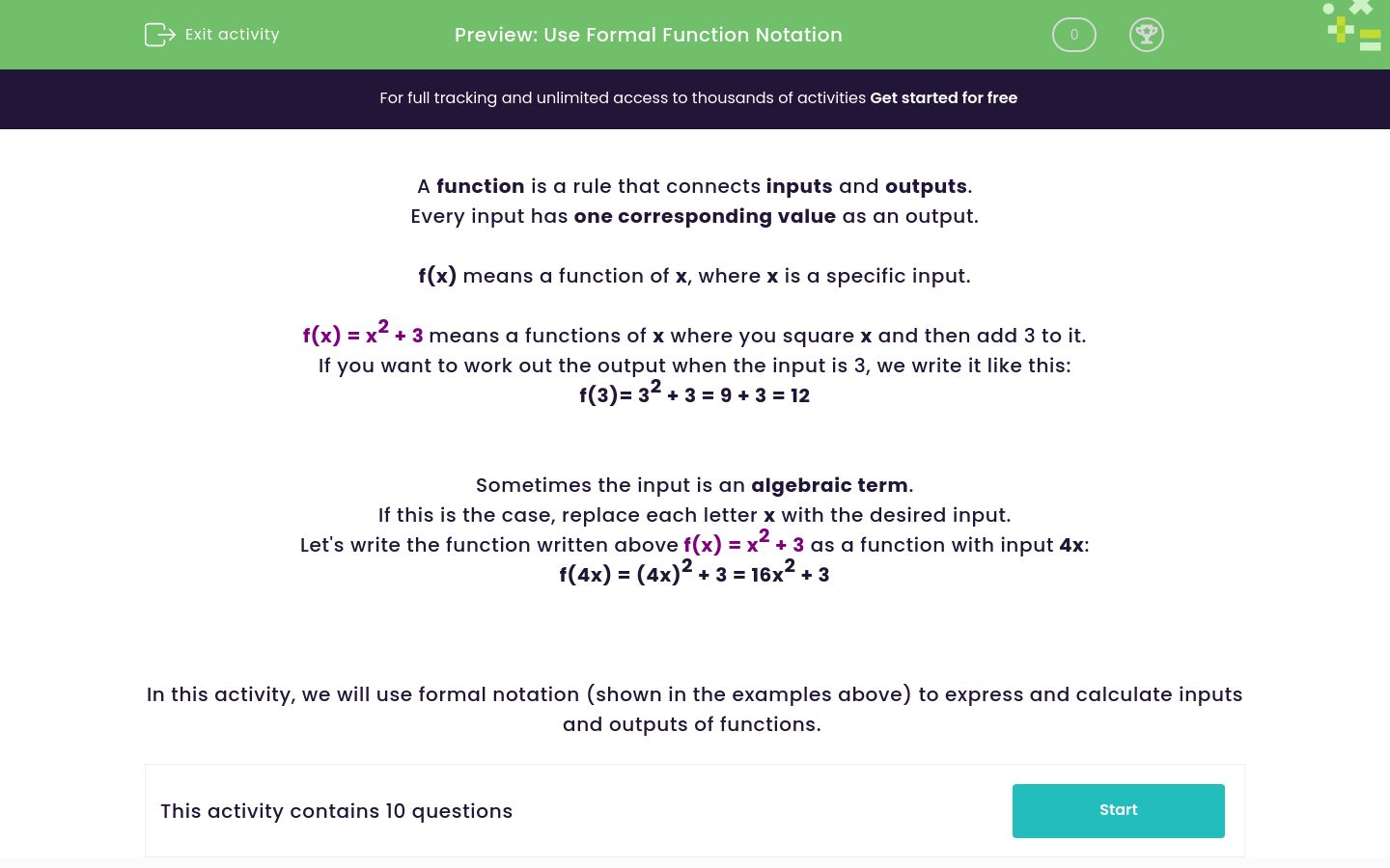 Use Formal Function Notation Worksheet - EdPlace