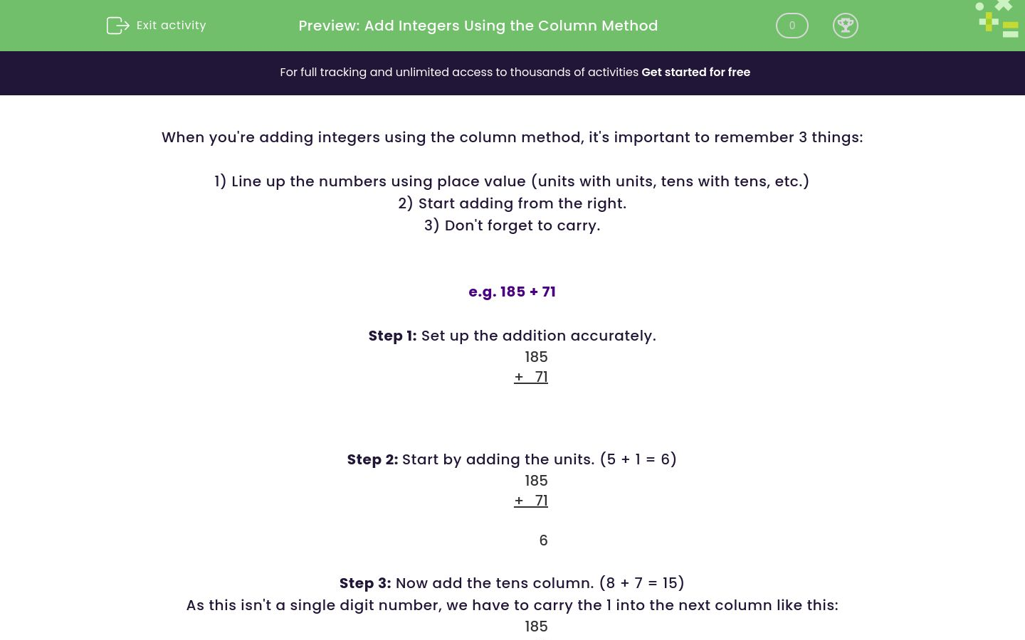 Add Integers Using the Column Method Worksheet - EdPlace