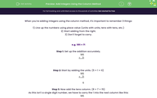 'Add Integers Using the Column Method' worksheet