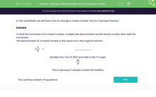 'Change a Mixed Number into an Improper Fraction' worksheet