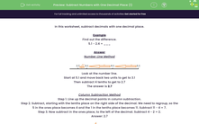 'Practise Subtracting Numbers with One Decimal Place' worksheet