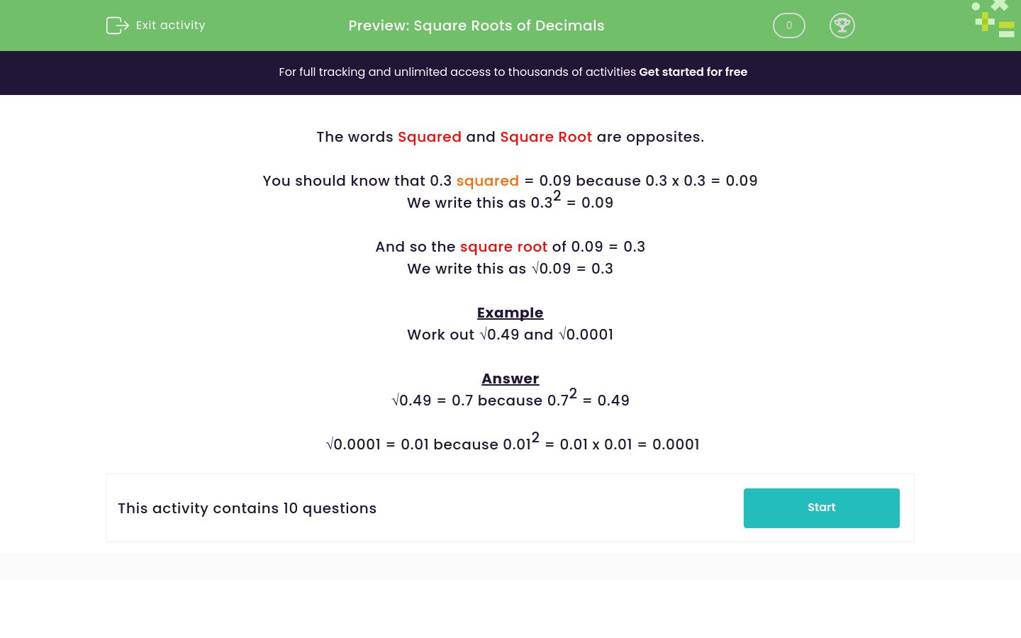 Find the Square Roots of Decimals Worksheet - EdPlace