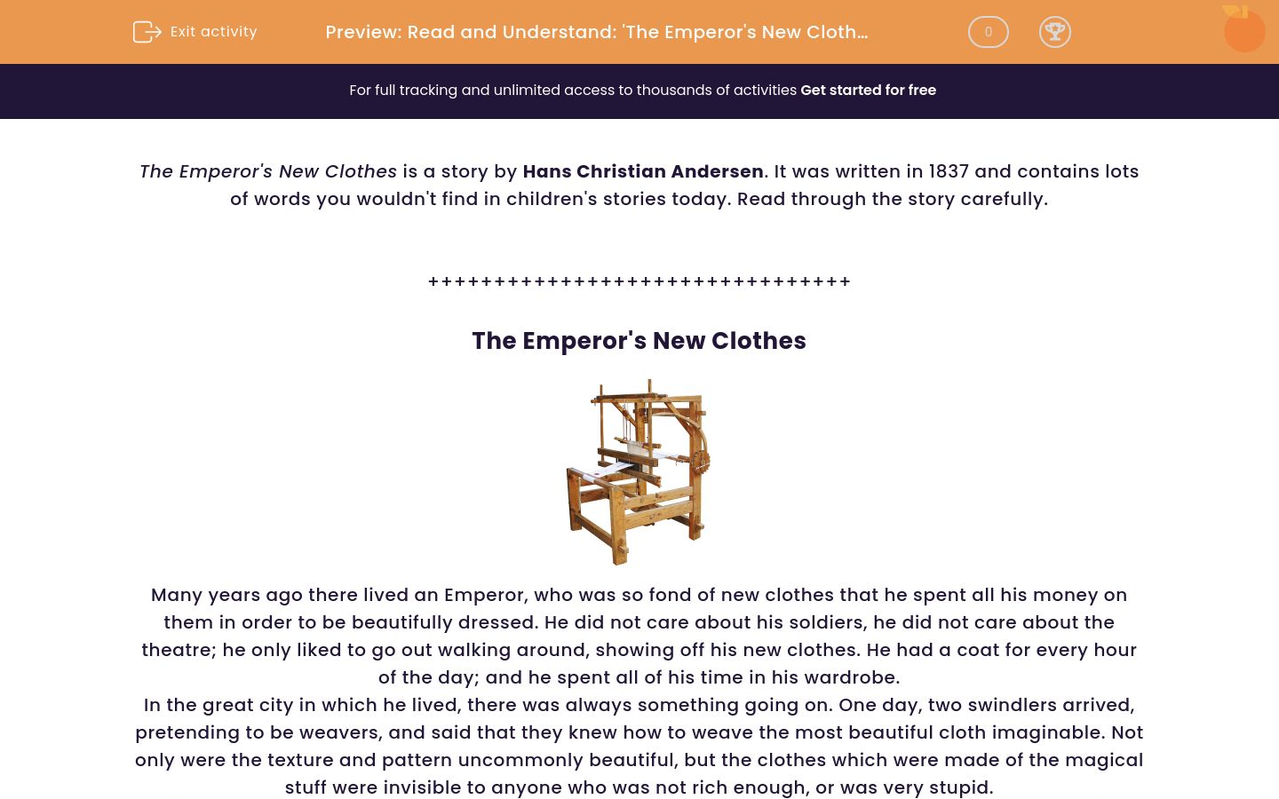 Read and Understand: 'The Emperor's New Clothes' Worksheet - EdPlace