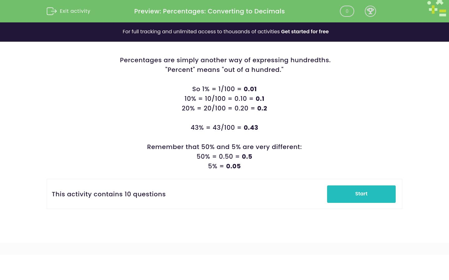 Convert Percentages to Decimals Worksheet - EdPlace