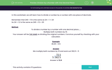'Divide by a Number with One Decimal Place' worksheet