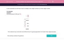 'Multiply Two-Digit Numbers by Three-Digit Numbers' worksheet