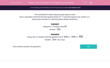 'Use a Calculator to Find Squares and Square Roots' worksheet