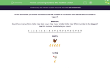 'Compare Two Numbers Using Chicks' worksheet