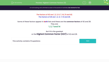 'Find the Highest Common Factor of Two Numbers' worksheet