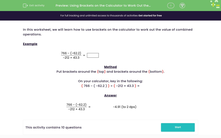 'Using Brackets on the Calculator to Work Out the Value of Combined Operations' worksheet