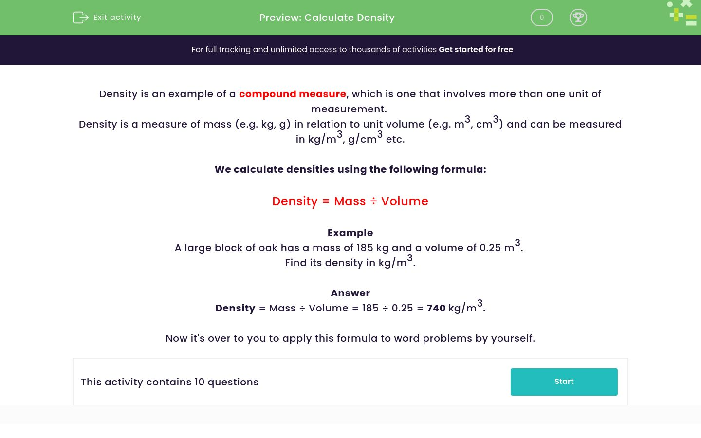 Calculate Density Worksheet - EdPlace