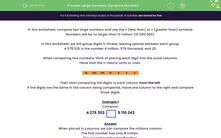 'Large Numbers: Compare Numbers' worksheet