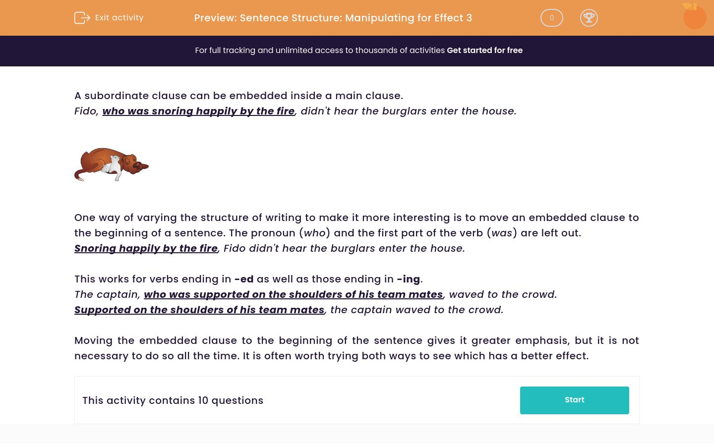 Vary Position of Embedded Clauses for Effect Worksheet - EdPlace