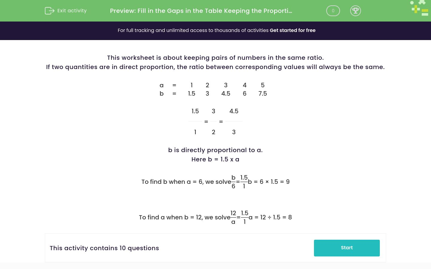 Find Missing Values Using Direct Proportion Worksheet - EdPlace