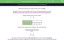 'Find Equivalent Fractions' worksheet