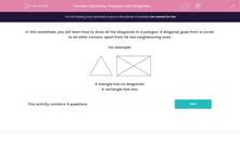 'Geometry: Polygons and Diagonals' worksheet
