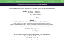 'Solve Simultaneous Equations by Eliminating One Variable' worksheet