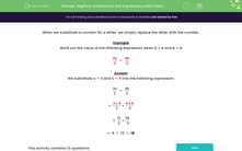 'Algebra: Substitution into Expressions with Fractions (2)' worksheet