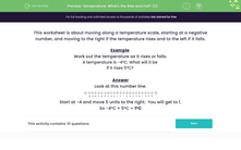'Understand Temperature Change Using Negative Numbers' worksheet