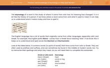 'Use Knowledge of Etymology to Help Spell Words 1' worksheet
