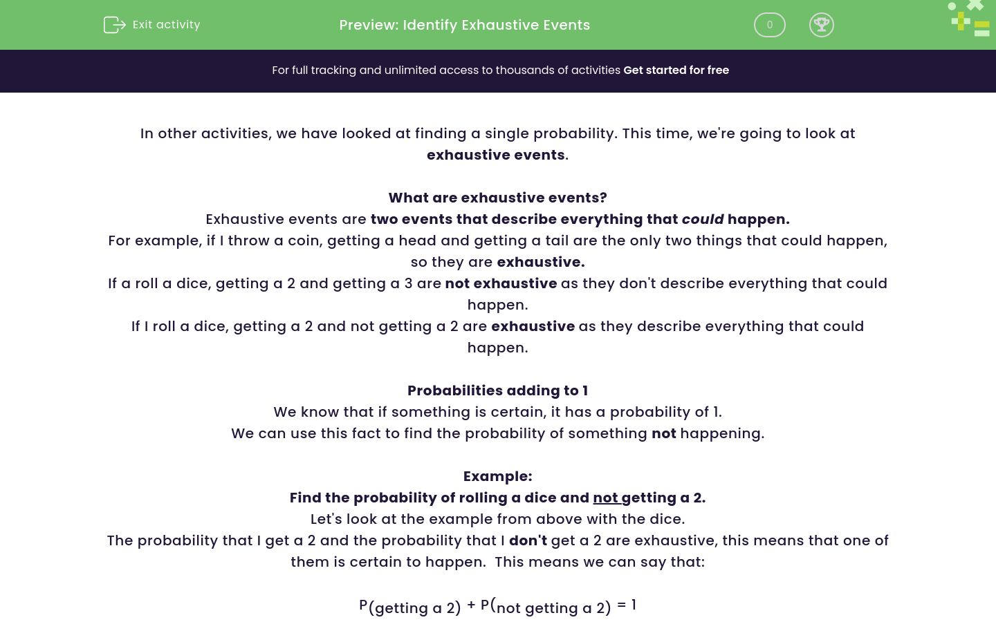 Identify Exhaustive Events Worksheet EdPlace