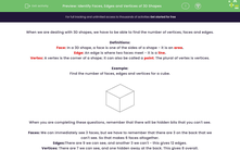'Identify Faces, Edges and Vertices of 3D Shapes' worksheet
