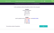 'Number Sequence: Continue the Pattern' worksheet
