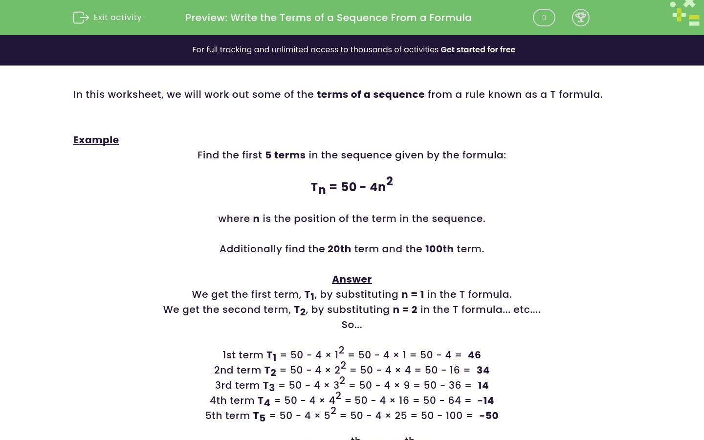 Write the Terms of a Sequence From a Formula Worksheet - EdPlace