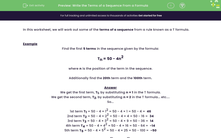 'Write the Terms of a Sequence From a Formula' worksheet
