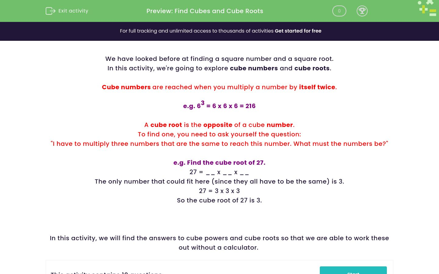 Find Cubes and Cube Roots Worksheet - EdPlace