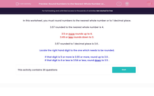 'Round Numbers to the Nearest Whole Number or to 1 Decimal Place' worksheet