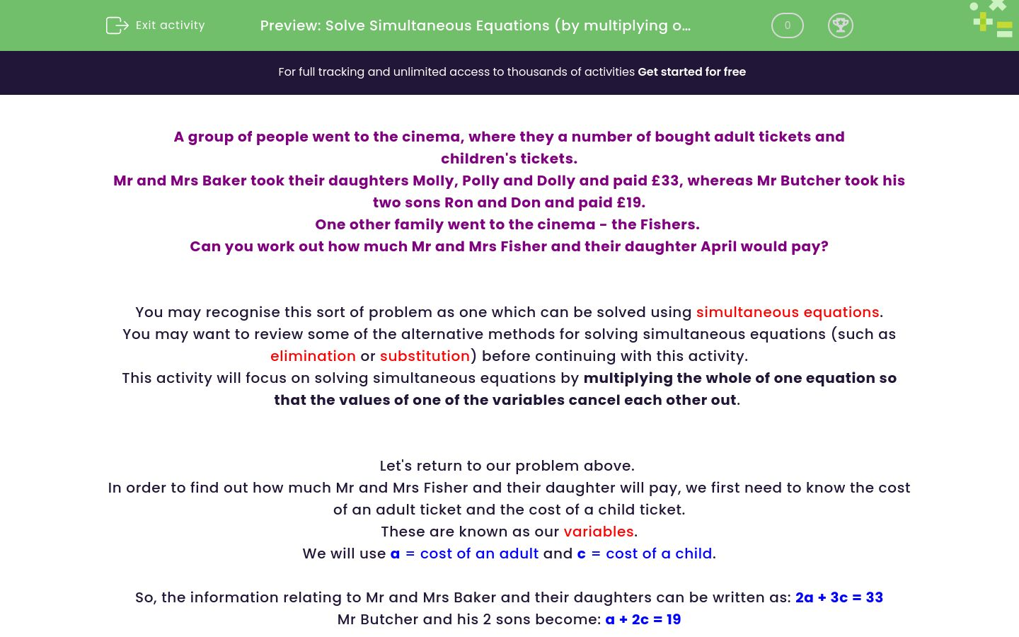 Solve Simultaneous Equations (by multiplying one equation) Worksheet ...