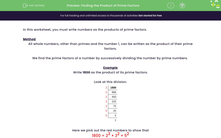 'Express Numbers as a Product of Prime Factors' worksheet