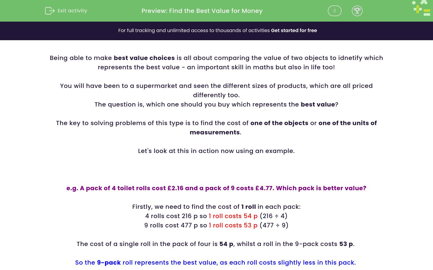 Find the Best Value for Money Worksheet EdPlace