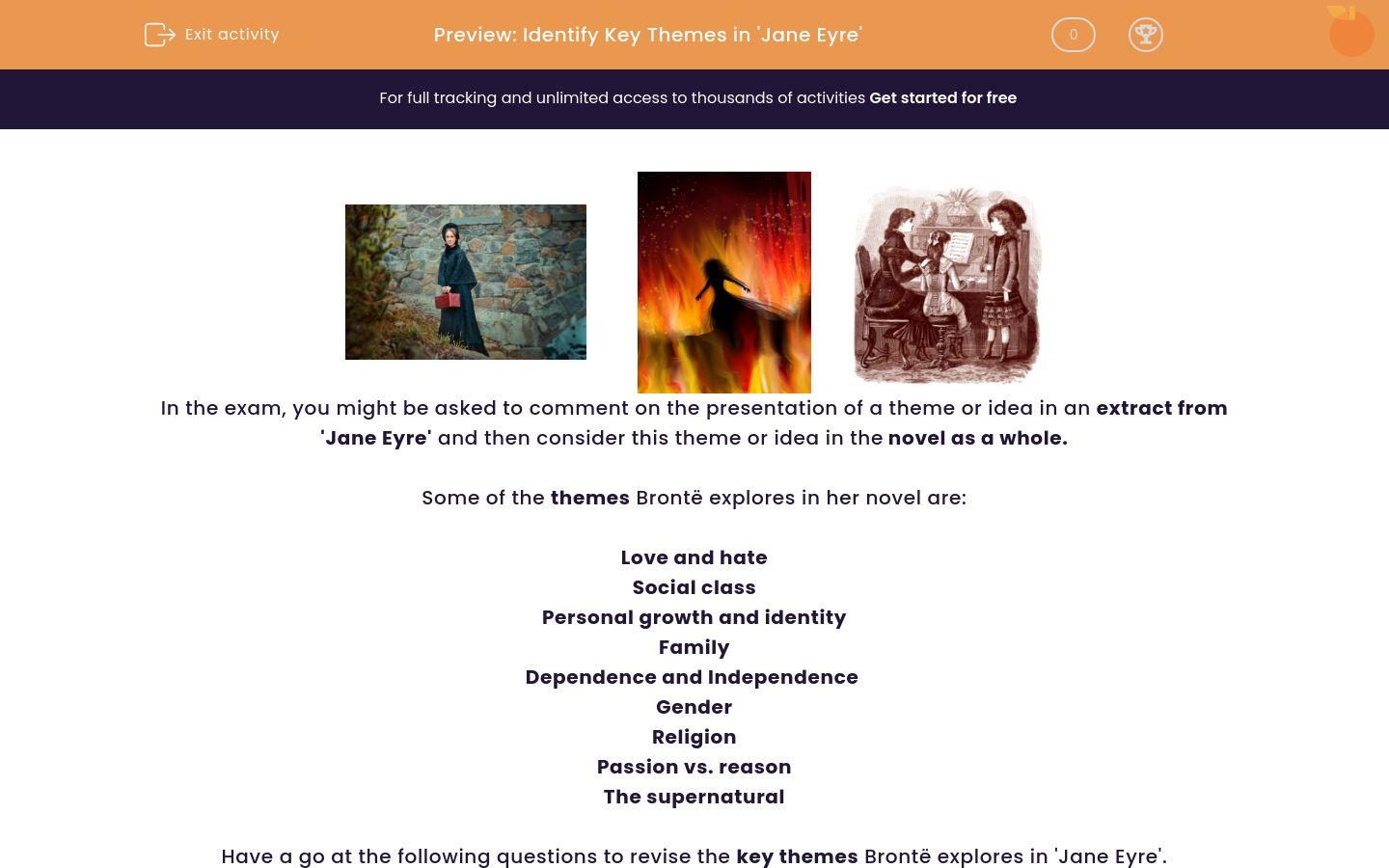 Identify Key Themes in 'Jane Eyre' Worksheet EdPlace