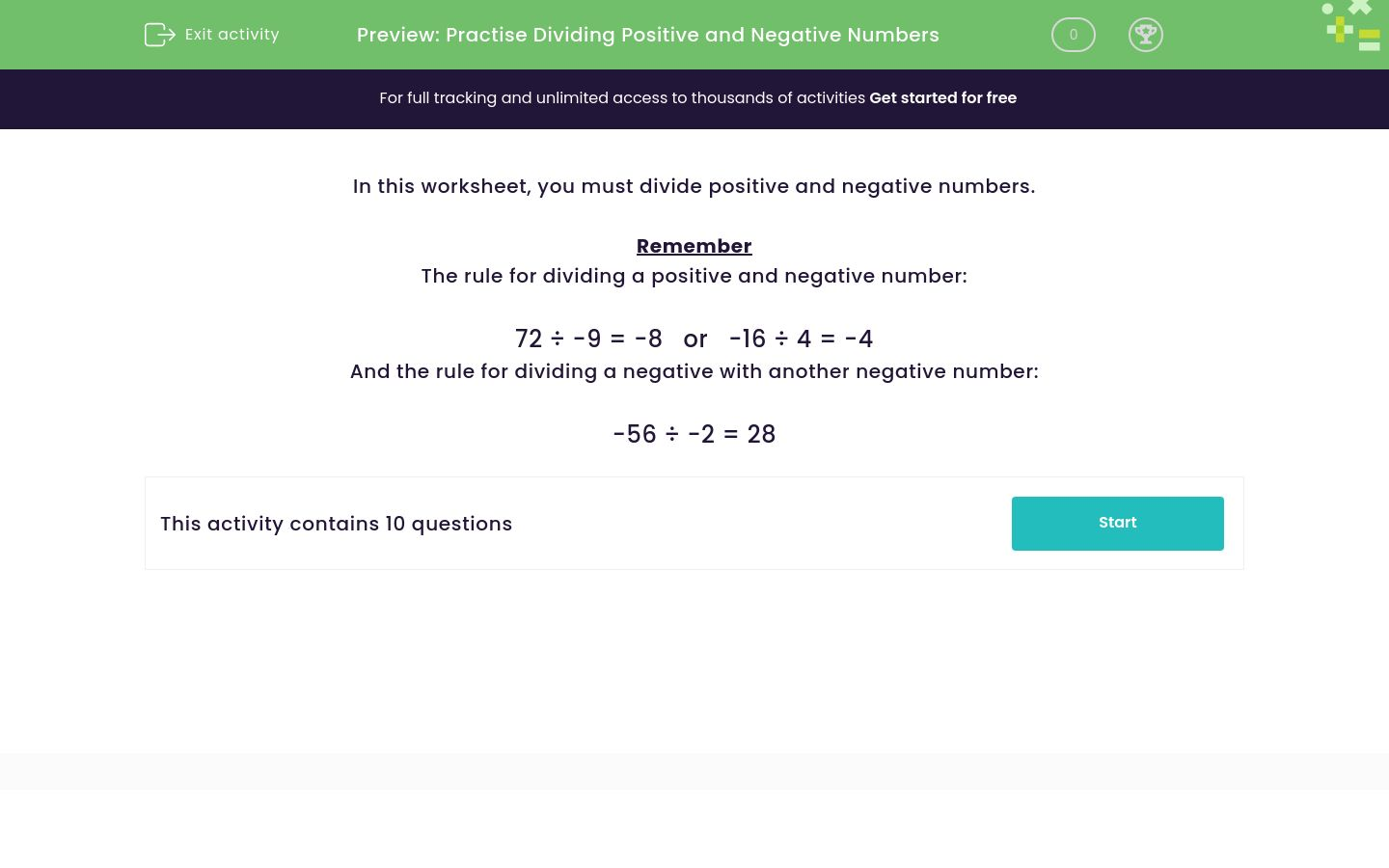 Practise Dividing Positive and Negative Numbers Worksheet - EdPlace