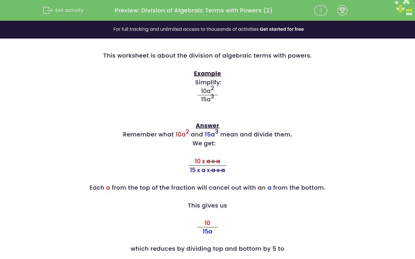 How To Divide Algebraic Terms With Powers