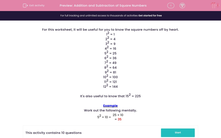 'Addition and Subtraction of Square Numbers' worksheet