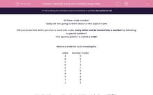 'Translate words into numbers using codes' worksheet