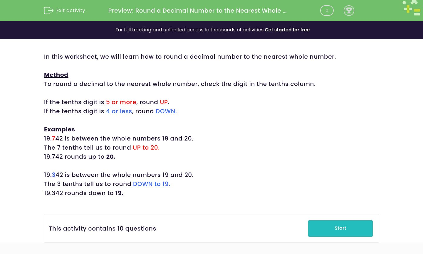 Round a Decimal Number to the Nearest Whole Number Worksheet - EdPlace