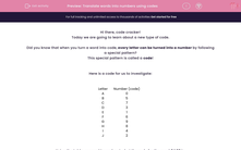 'Translate words into numbers using codes' worksheet