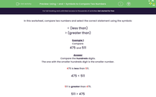 'Use < and > Symbols to Compare Two Numbers' worksheet