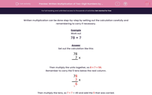 'Written Multiplication of Two-Digit Numbers by One-Digit' worksheet