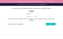 'Subtracting From Positive and Negative Numbers' worksheet